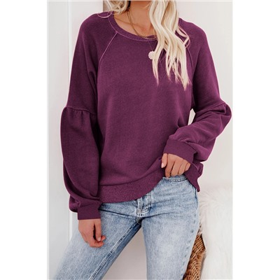 Сиреневый свитшот-пуловер с заниженными плечами и пышными рукавами-реглан