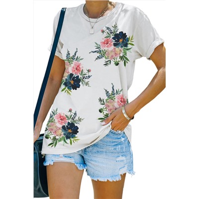 White Bunches of Flowers Casual Graphic Tee