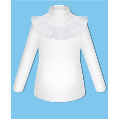 Школьная белая водолазка (блузка) с оборкой для девочки