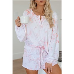 Светло-розовый вязаный пижамный комплект: рубашка + шорты