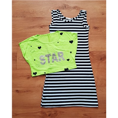 Полосатое платье + топ со стразами “Star” (6592)