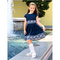 Платье тёмно-синего цвета для девочки с отделкой 83238-ДНШ22