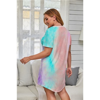 Разноцветное домашнее платье-футболка с красочным принтом