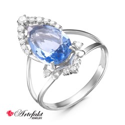 Серебряное кольцо  925 пробы с голубыми фианитами - 287