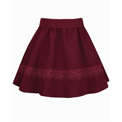 Бордовая школьная юбка для девочки с кружевом 82395-ДШ21