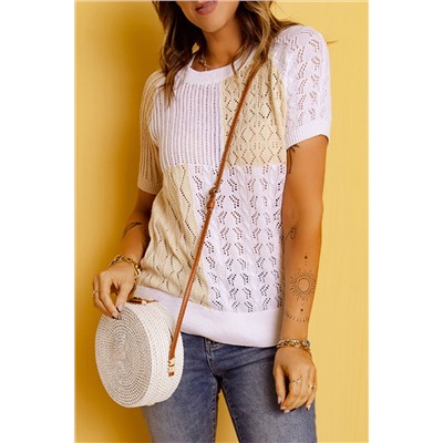 Apricot Color Block Knitted Short Sleeve T Shirt