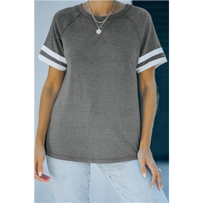 Gray Plain Colorblock Raglan Sleeve T-shirt