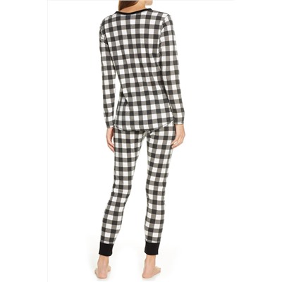 Черно-белый клетчатый комплект для отдыха: пуловер + штаны