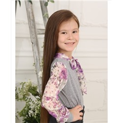 Серый джемпер(блузка)для девочки с бантом-галстуком 809224-ДНШ21