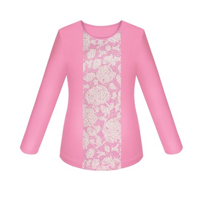 Розовый джемпер (блузка) с гипюром для девочки 83184-ДНШ21