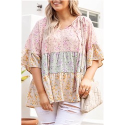 Разноцветная струящаяся блуза плюс сайз с цветочным принтом