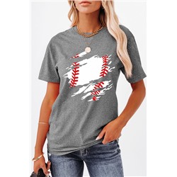 Gray Baseball Abstract Print Short Sleeve Graphic T Shirt