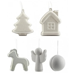 Набор из 5 штук новогодних заготовок игрушек: шар, лошадка, ангел, елочка, домик