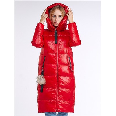 Женская зимняя молодежная куртка удлиненная красного цвета 9175_14Kr
