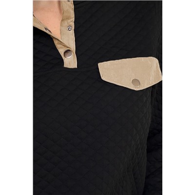 Черный стеганый свитшот с воротником-стойкой на кнопках и декоративным нагрудным карманом