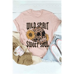 Pink Wild Spirit Sweet Soul Skull Print T Shirt
