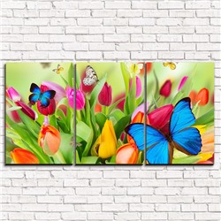 Модульная картина Бабочки на цветах 3-1