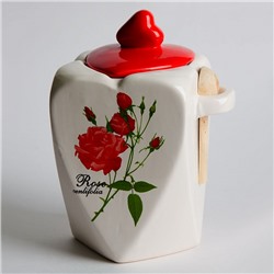 Банка для меда с деревянной ложкой ДН0027-19 "Красная роза"