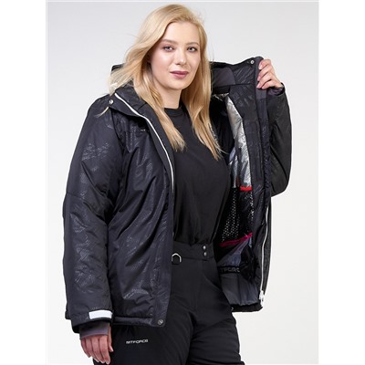 Женская зимняя горнолыжная куртка большого размера черного цвета 21982Ch