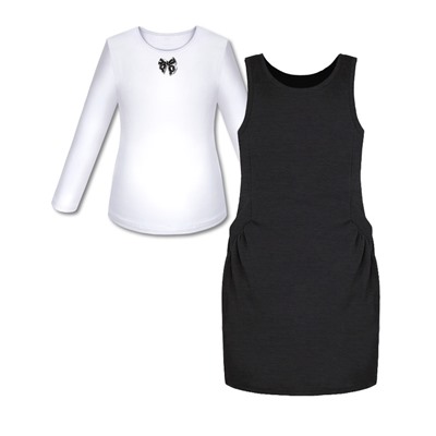 Школьный комплект для девочки с белым джемпером (блузкой) и черным сарафаном