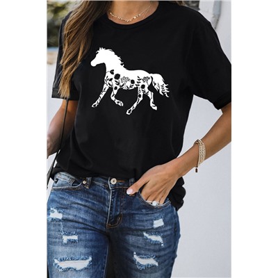 Black Horse Animal Graphic T Shirt