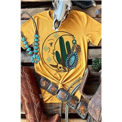 Yellow Cactus Moon Graphic Print Short Sleeve T Shirt