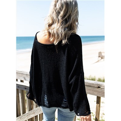 Черный укороченный свободный свитер крупной вязки