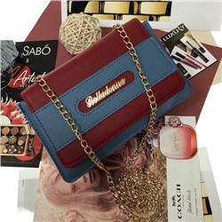 Миниатюрная сумочка Bella Jardany на цепочке дымчато-голубого и вишнёвого цвета.