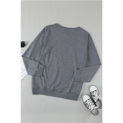 Серый флисовый однотонный пуловер-свитшот
