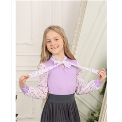 Сиреневый джемпер(блузка)для девочки с бантом-галстуком 809222-ДНШ21