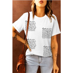 White Letters Printed Short Sleeve Graphic T Shirt