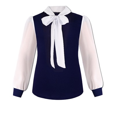 Синяя школьная блузка с шифоном для девочки 809214-ДШ21