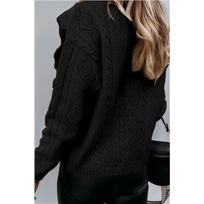 Черный вязаный свитер-кардиган с застежкой на пуговицах и оборками