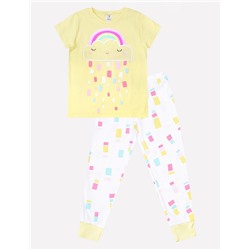 Пижама для девочки Crockid К 1526 бледно-желтый + цветный квадратики