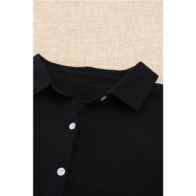 Black Textured Solid Color Basic Shirt