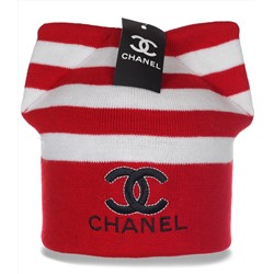 Женская трикотажная шапка Chanel для межсезонья с популярными ушками стильная модная и комфортная  №4898