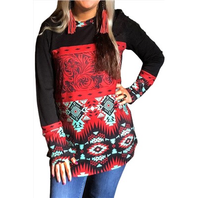Черный свитшот с красным ацтекским орнаментом