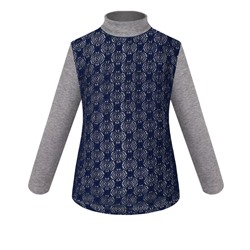 Серая  водолазка(блузка)для девочки с синим гипюром 83893-ДНШ19