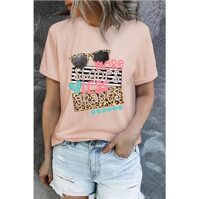 Pink More Shades Less Grades Striped Leopard Graphic Tee
