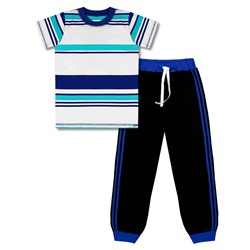 Спортивный комплект для мальчика с полосатой футболкой и черными брюками