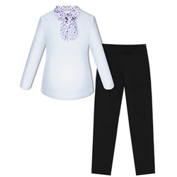 Школьная форма для девочки с белым джемпером (блузкой) с галстуком и черными брюками
