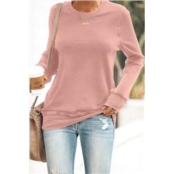 Розовый флисовый однотонный пуловер-свитшот