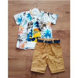 Комплект шорты + футболка + рубашка “Пальмы” (1206)