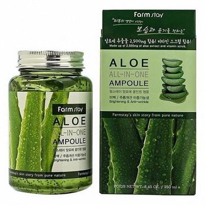 FARMSTAY ALOE ALL-IN-ONE AMPOULE (с экстрактом алоэ), многофункциональная ампульная сыворотка 250 мл