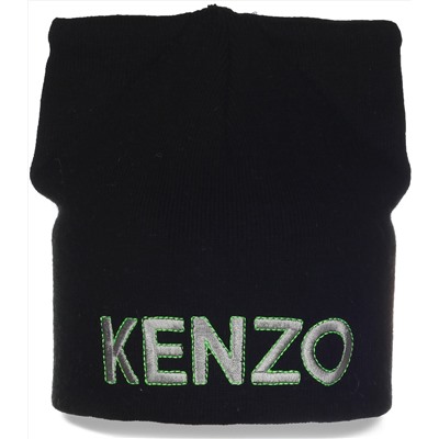 Черная стильная женская шапка Kenzo с ушками изящная модная теплая удобная модель  №4905