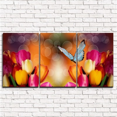 Модульная картина Тюльпаны с бабочкой 3-1