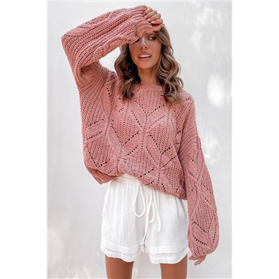 Розовый свитер крупной вязки с перфорацией