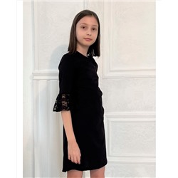 Чёрное платье для девочки с гипюровыми воланами 83531-ДШ22
