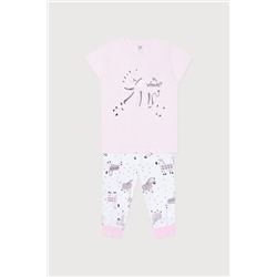 Пижама для девочки Crockid К 1555 нежно-розовый + зебры на белом