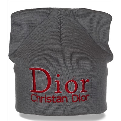 Городская трикотажная женская шапка с ушками Dior элегантная актуальная модель в этом сезоне  №4934